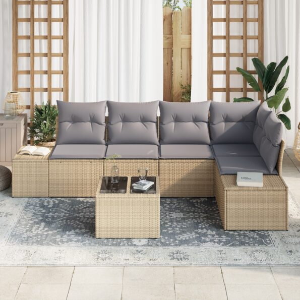 vidaXL Záhradný gaučový set so vankúšmi čierny poly ratan – Obrázok 3