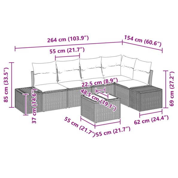 3347073_9.jpg vidaXL Set 6 kusov záhradnej pohovky s vankúšmi béžový polyratan – Obrázok 9