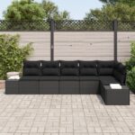 vidaXL 6-dielny záhradný pohovkový set s vankúšmi čierny polyratan – Obrázok 3