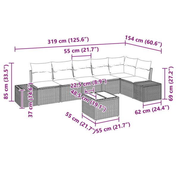 3347092_9.jpg vidaXL 7-dielny záhradný pohovkový set s vankúšmi šedý Poly ratan – Obrázok 9