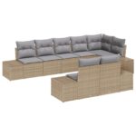 vidaXL Súprava 8 kusov záhradnej pohovky s vankúšmi béžová polyratan – Obrázok 2