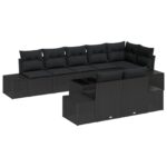 vidaXL Záhradná pohovka Sada 9 Čierna Ratan s polyesterovými vankúšmi – Obrázok 2