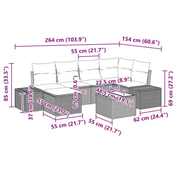 3347137_10.jpg vidaXL Záhradná pohovka Sada 6 Čierna a krémová Ratan, polyester – Obrázok 10