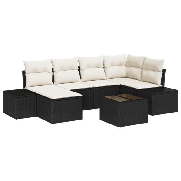 3347137_2.jpg vidaXL Záhradná pohovka Sada 6 Čierna a krémová Ratan, polyester – Obrázok 2