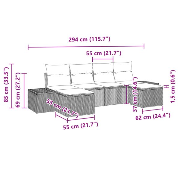 3347167_8.jpg vidaXL Súprava záhradnej pohovky 6 kusov s vankúšmi čierny poly ratan – Obrázok 8