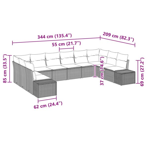 3347239_8.jpg vidaXL Sada záhradnej pohovky s 10 kusmi a vankúšmi v sivej polyratane – Obrázok 8