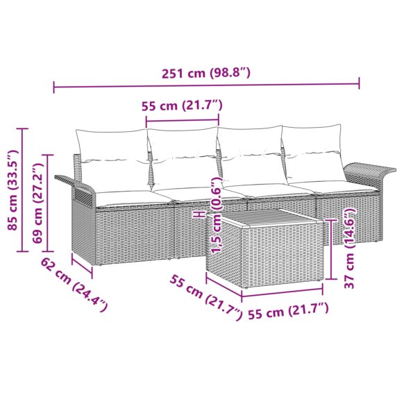 3347261_8.jpg vidaXL 5-dielny záhradný pohovkový set s vankúšmi čierny poly ratan akácia – Obrázok 8