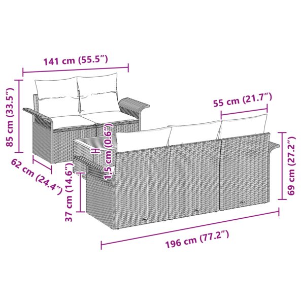 vidaXL 6-dielna záhradná sedačka s vankúšmi béžová poly ratan akácia – Obrázok 8