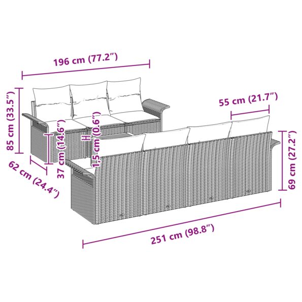 vidaXL 8-dielna záhradná pohovka s vankúšmi čierny poly ratan akáciový – Obrázok 8