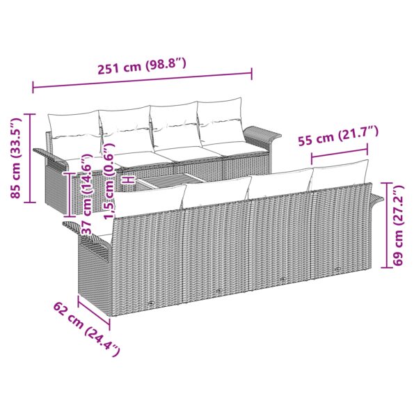 3347301_8.jpg vidaXL Súprava záhradných sedačiek 9 kusov s vankúšmi Béžový poly ratan Akácia – Obrázok 8