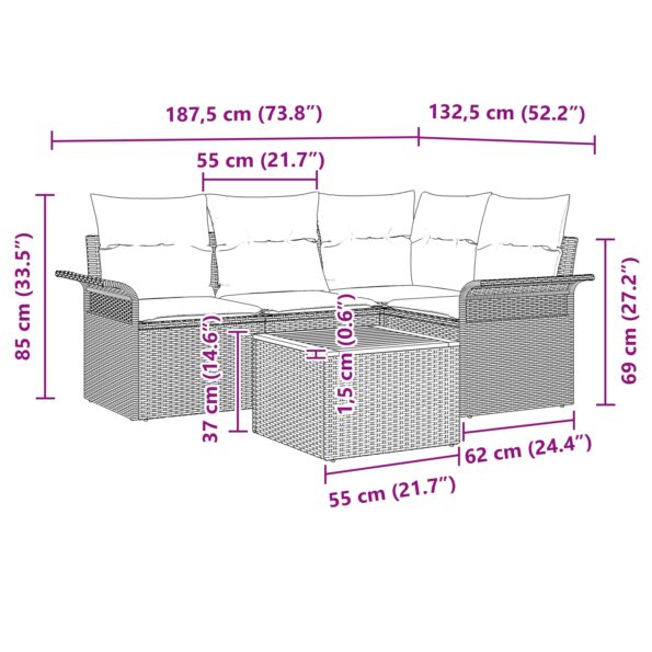 vidaXL 5 kusový záhradný sofa set s vankúšmi čierny polyratan akáciový – Obrázok 9