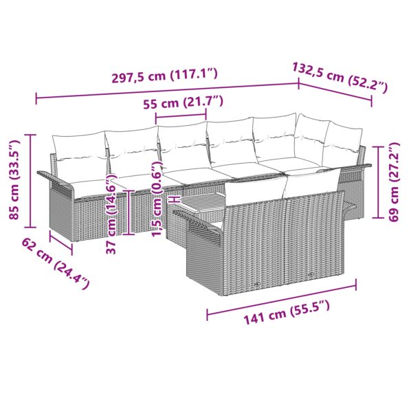 3347342_9.jpg vidaXL 9 dielny záhradný gaučový set s vankúšmi sivý poly ratan akácia – Obrázok 9