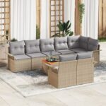 vidaXL Záhradný sofa set s vankúšmi Béžový Poly ratan Akácia