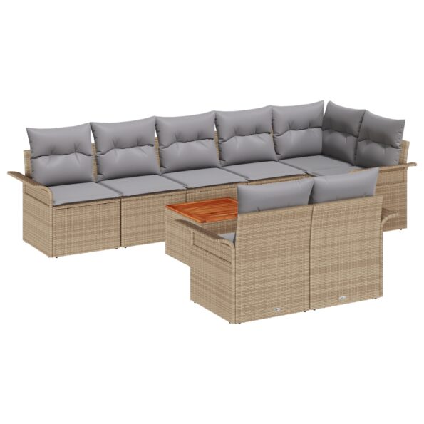 vidaXL Záhradný sofa set s vankúšmi Béžový Poly ratan Akácia – Obrázok 2