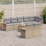 vidaXL Záhradný sofa set s vankúšmi Béžový Poly ratan Akácia – Obrázok 3