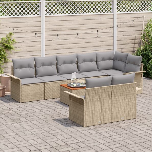 vidaXL Záhradný sofa set s vankúšmi Béžový Poly ratan Akácia – Obrázok 3