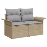 vidaXL Záhradný sofa set s vankúšmi Béžový Poly ratan Akácia – Obrázok 4