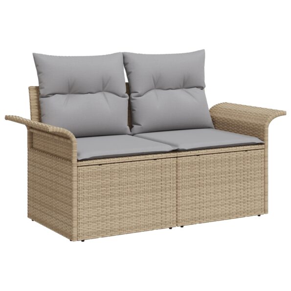 vidaXL Záhradný sofa set s vankúšmi Béžový Poly ratan Akácia – Obrázok 4