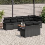 vidaXL 9-dielna záhradná sedacia súprava s vankúšmi čierny poly ratan akácia – Obrázok 3