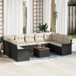 vidaXL Súprava záhradného gauča 10 kusov s vankúšmi čierny poly ratan akácia