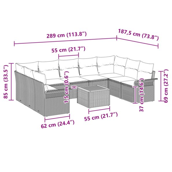3347370_9.jpg vidaXL Sada 10 záhradných sedačiek s vankúšmi sivý poly ratan akáciu – Obrázok 9
