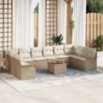 vidaXL Súprava záhradného gauča s vankúšmi béžová poly ratan akácia