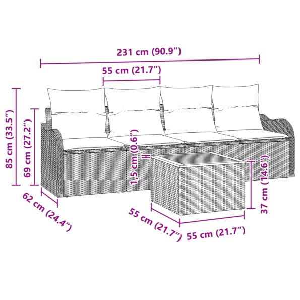 3347385_8.jpg vidaXL 5-dielna záhradná súprava s vankúšmi béžový poly ratan akácia – Obrázok 8
