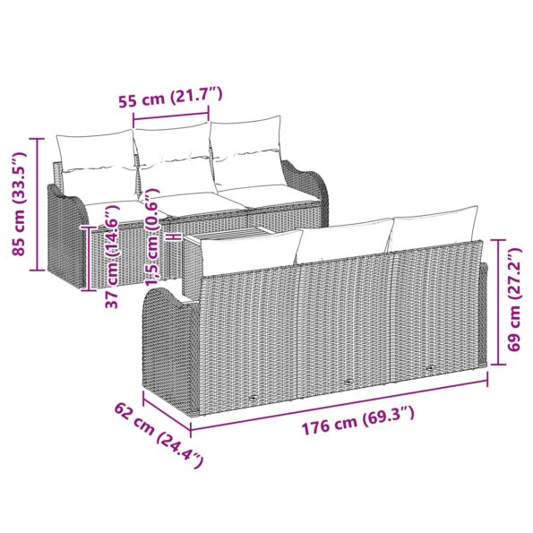vidaXL Záhradná súprava sedačiek s vankúšmi Béžová Poly ratan – Obrázok 8