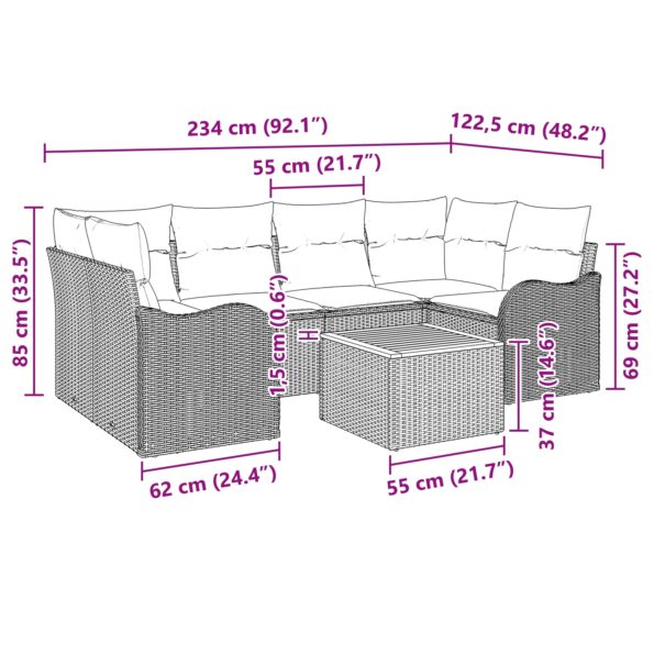 3347405_9.jpg vidaXL 7-dielny záhradný pohovkový set s vankúšmi Sivý Polyratan Akácia – Obrázok 9