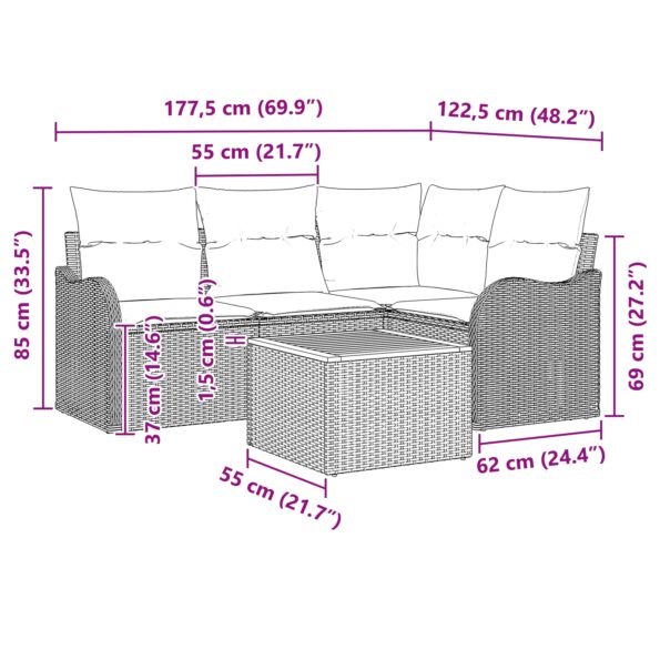 3347447_9.jpg vidaXL 5-dielny záhradný pohovkový set s vankúšmi sivý poly ratan akácia – Obrázok 9