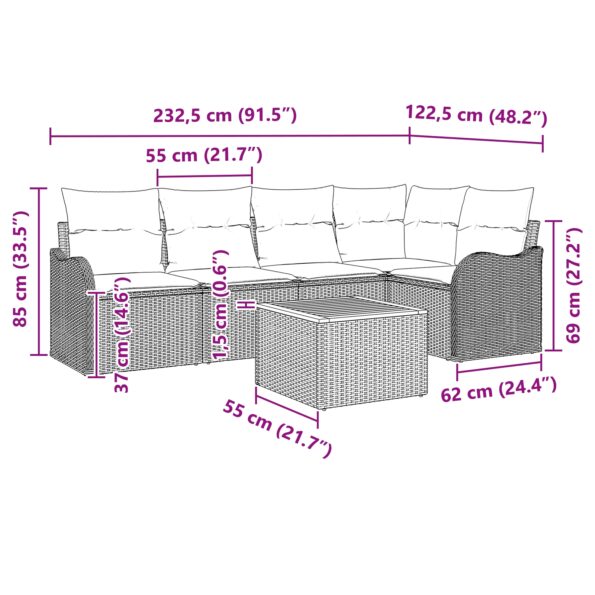 3347457_9.jpg Súprava 6 dielnej záhradnej súpravy s vankúšmi čierny polyratan akácia, 2 miestny záhradný gauč s vankúšmi čierny polyratan – Obrázok 9
