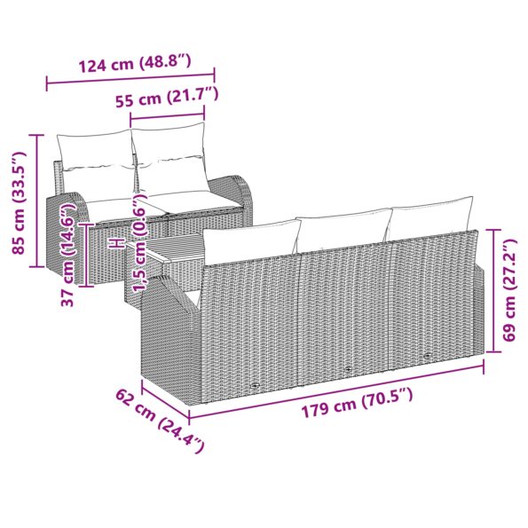 vidaXL 6-Dielna Záhradná pohovka so vankúšmi Čierna Poly Ratan Akácia – Obrázok 11