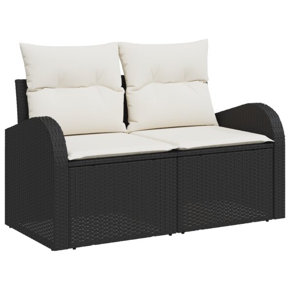 3347523_6.jpg vidaXL 7 Kusový Záhradný Sedačkový Set s Vankúšmi Čierny Poly Ratan Akácia – Obrázok 6