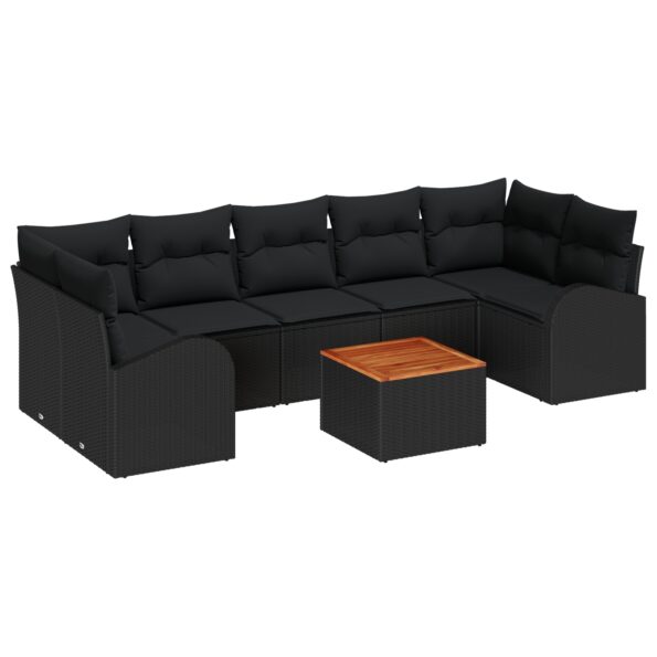 3347548_2.jpg vidaXL 8 kusový záhradný pohovkový set s vankúšmi čierna poly ratan akácie – Obrázok 2