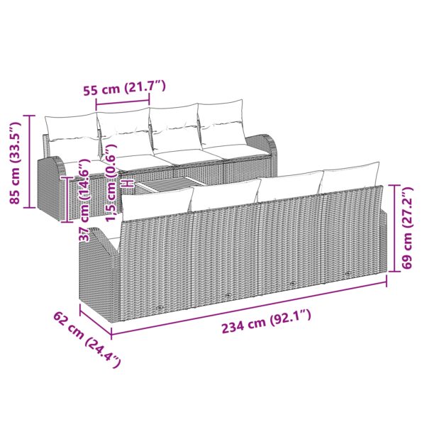 vidaXL 9-dielny záhradný gauč set s vankúšmi Čierny Poly ratan Acacia – Obrázok 11