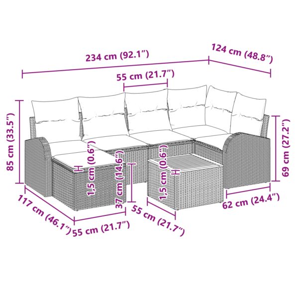 vidaXL 7-dielny záhradný gauč so vankúšmi šedý poly ratan akácia – Obrázok 12