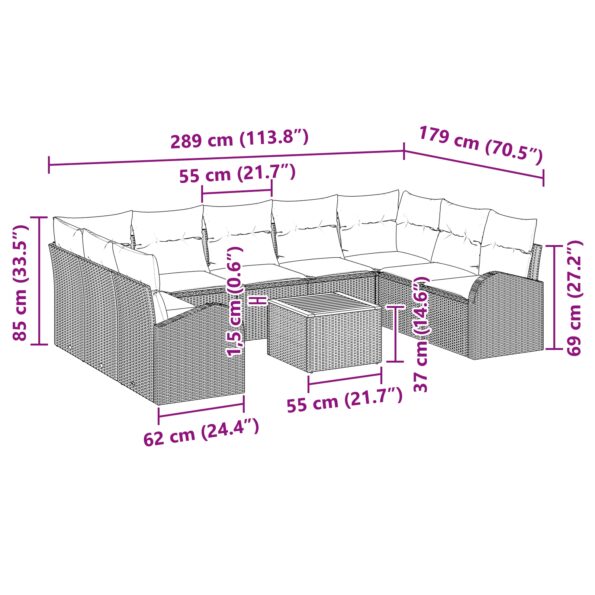 vidaXL 10-dielny záhradný pohovkový set s vankúšmi Béžový Poly ratan Akácia – Obrázok 8