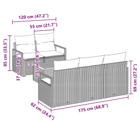 vidaXL 6-dielna súprava záhradných pohoviek s vankúšmi Šedá Polyratan Akácia – Obrázok 8