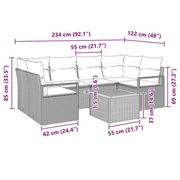vidaXL 7-dielna záhradná pohovka s vankúšmi Béžová Poly Ratan Akácia – Obrázok 9