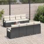 vidaXL 9 kusová záhradná sedačka s vankúšmi čierny polyratanový akáciový – Obrázok 3