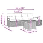 vidaXL 6 kusová záhradná súprava gauča s vankúšmi Béžový Poly ratan Akácia – Obrázok 9