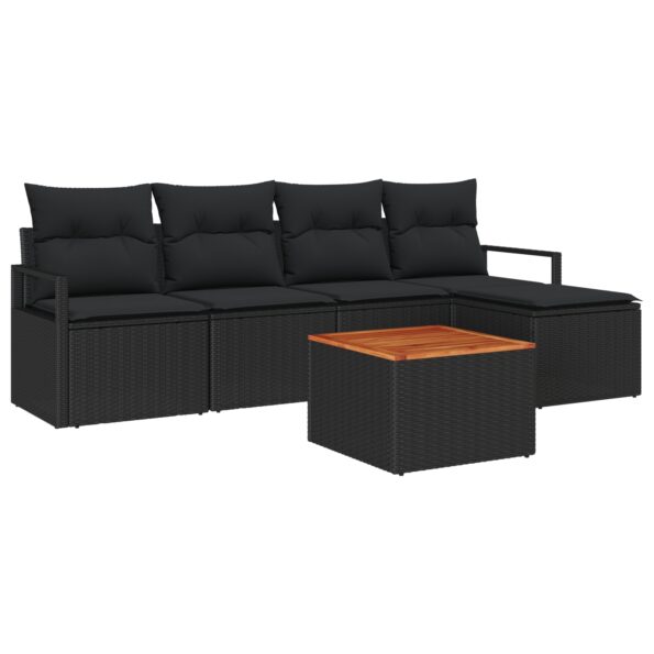 3347695_2.jpg vidaXL 6-dielny záhradný sedací set s vankúšmi čierny poly ratan akácia – Obrázok 2