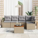 vidaXL 6-dielny záhradný pohovkový set s vankúšmi béžový poly ratan akácia – Obrázok 3