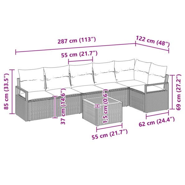 3347715_9.jpg Súprava 7 dielov záhradných pohoviek vidaXL s vankúšmi Béžová Poly ratan Akácia, 2-sedačka záhradný gauč vidaXL s vankúšmi Béžová Poly ratan – Obrázok 9