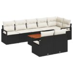 vidaXL 9-dielna záhradná súprava pohovky s vankúšmi čierny poly ratan akácia – Obrázok 2