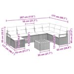 vidaXL 9 dielna záhradná pohovka so vankúšmi Sivý poly ratan akácia – Obrázok 10