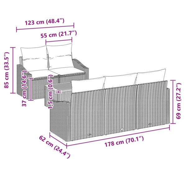 vidaXL 6-dielna záhradná sedacia súprava s vankúšmi sivý poly ratan akácia – Obrázok 6