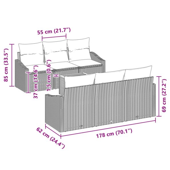 vidaXL 7 kusová súprava záhradnej pohovky s vankúšmi čierny poly ratan – Obrázok 4