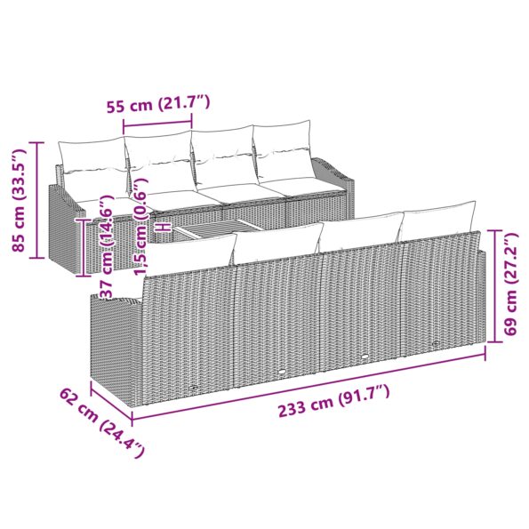 vidaXL 9-dielna záhradná pohovka so vankúšmi čierny poly ratan akácia – Obrázok 8