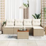 vidaXL 6 kusová záhradná sedacia súprava s vankúšmi béžová poly ratan akácia – Obrázok 3